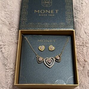 Monet Gold Necklace with Pink Heart Accents